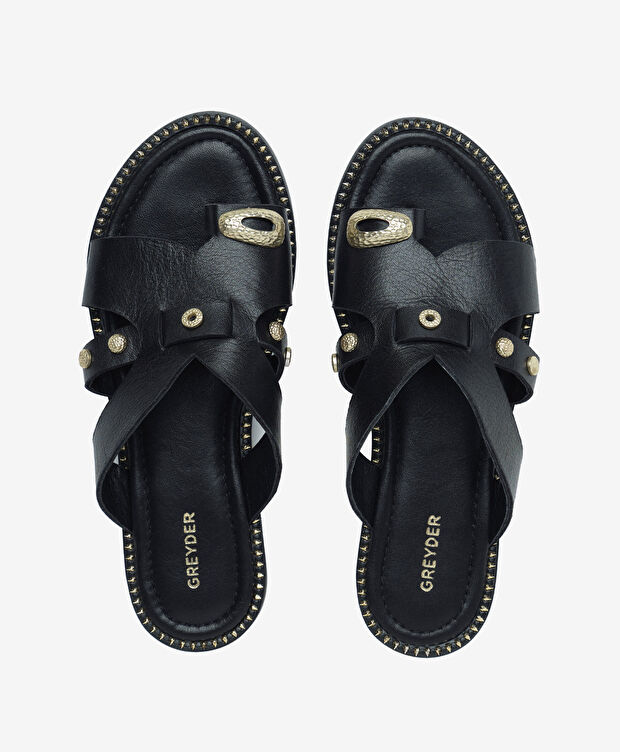 Kadın Siyah Hakiki Deri Terlik - 5