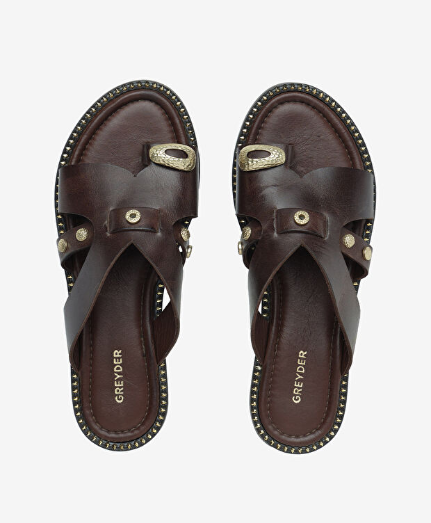 Kadın Kahverengi Hakiki Deri Terlik - 5