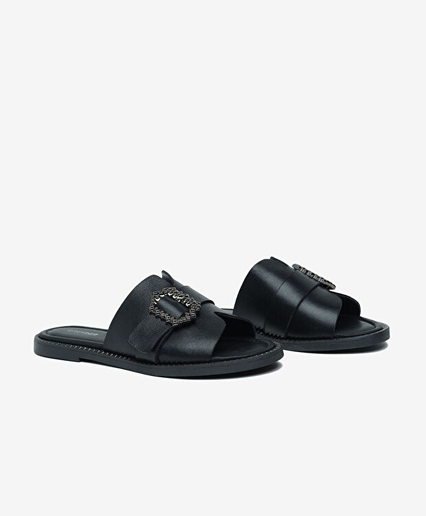 Kadın Siyah Hakiki Deri Terlik - 3