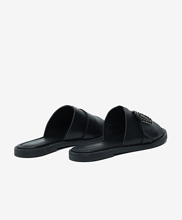 Kadın Siyah Hakiki Deri Terlik - 4