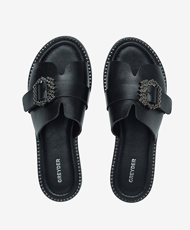 Kadın Siyah Hakiki Deri Terlik - 5