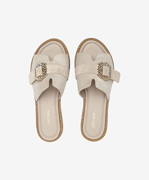 Kadın Bej Süet Hakiki Deri Terlik - 5