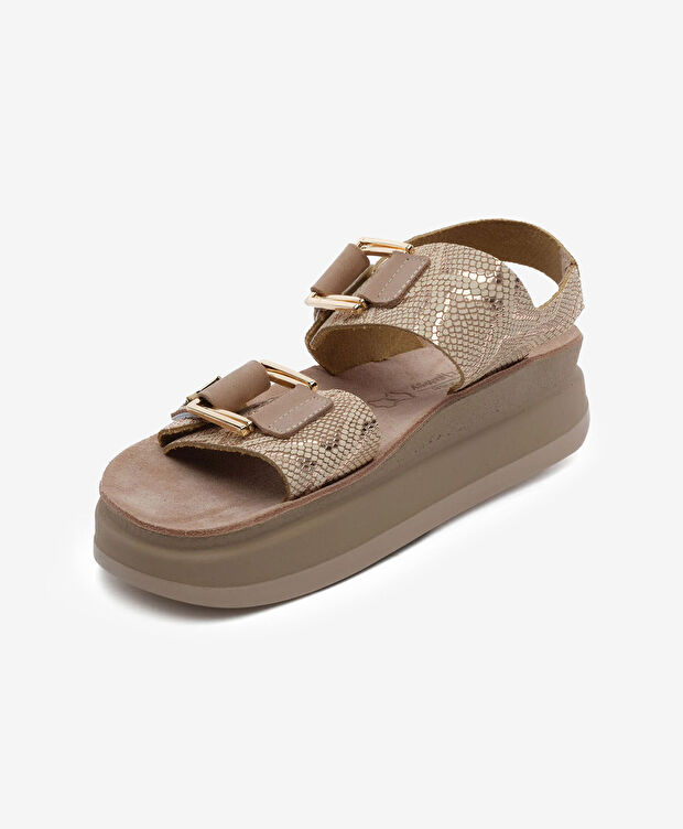 Kadın Pembe Yılan Hakiki Deri Sandalet - 3