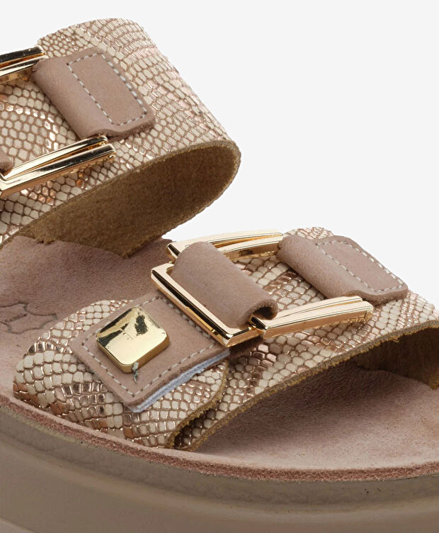 Kadın Pembe Yılan Hakiki Deri Sandalet - 5