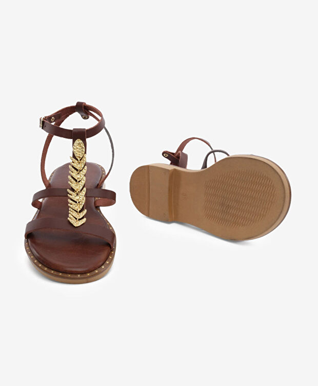 Kadın Kahverengi Hakiki Deri Sandalet - 6