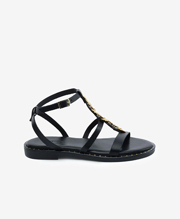 Kadın Siyah Hakiki Deri Sandalet - 1