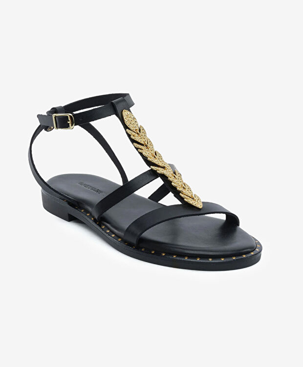 Kadın Siyah Hakiki Deri Sandalet - 2