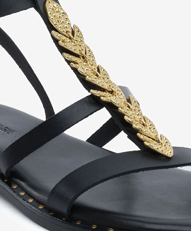 Kadın Siyah Hakiki Deri Sandalet - 5