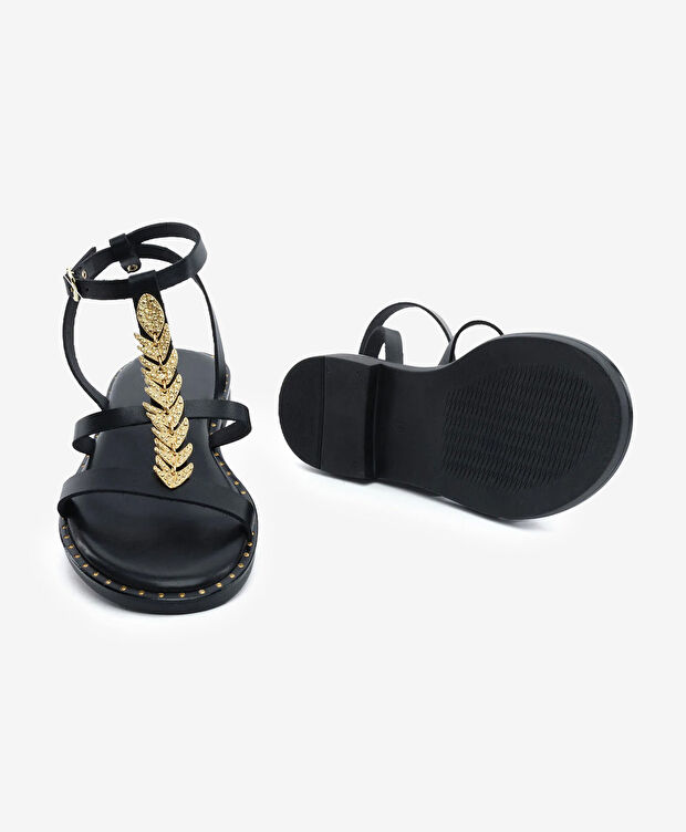 Kadın Siyah Hakiki Deri Sandalet - 6