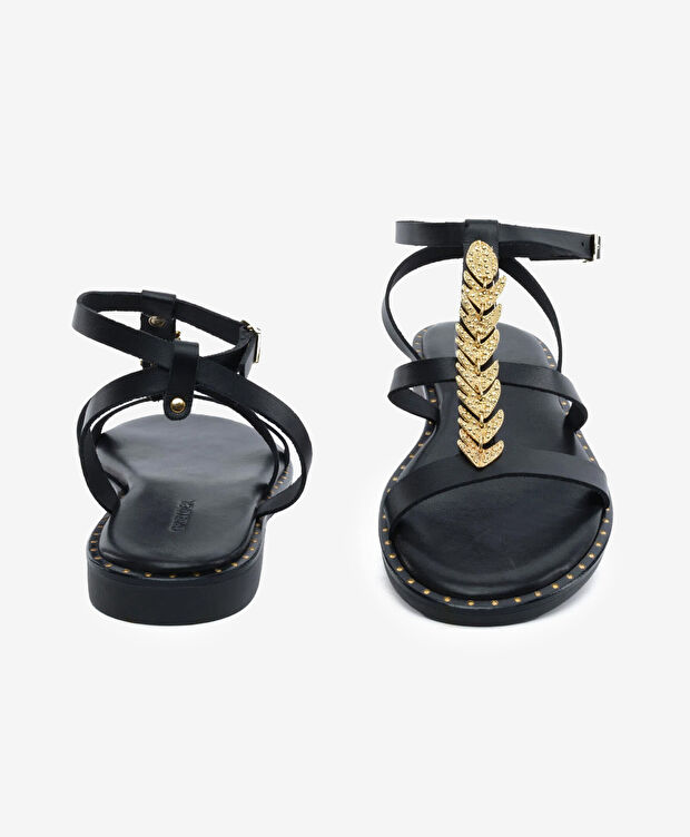 Kadın Siyah Hakiki Deri Sandalet - 7