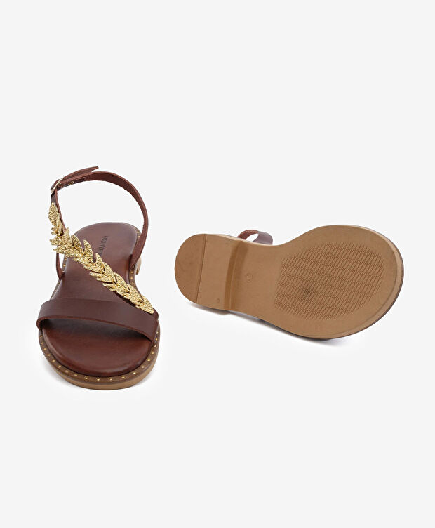 Kadın Kahverengi Hakiki Deri Sandalet - 6