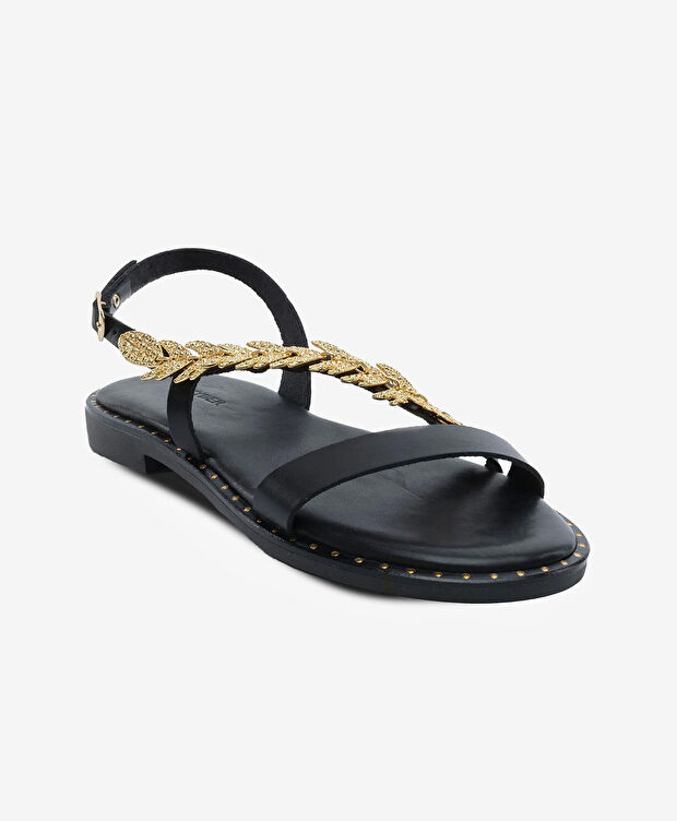 Kadın Siyah Hakiki Deri Sandalet - 2