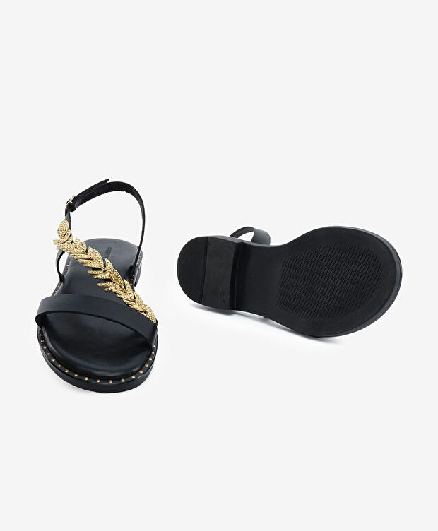 Kadın Siyah Hakiki Deri Sandalet - 6