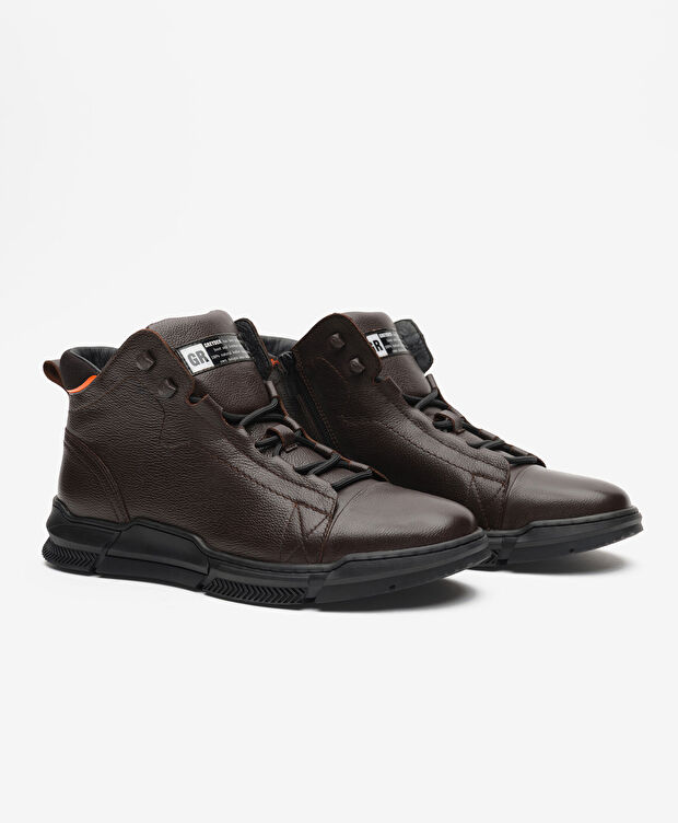 Erkek Kahverengi Hakiki Deri Sneaker Bot - 3