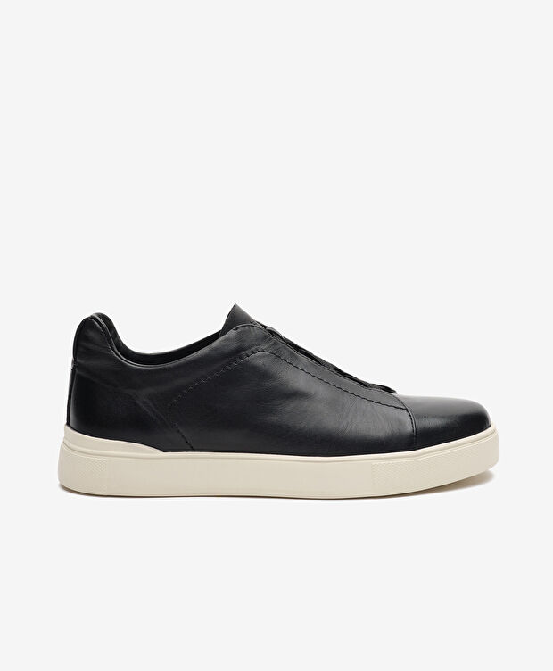 Erkek Siyah Hakiki Deri Sneaker Ayakkabı - 1