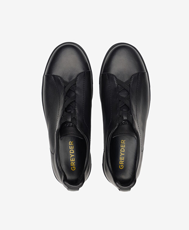 Erkek Siyah Hakiki Deri Sneaker Ayakkabı - 5
