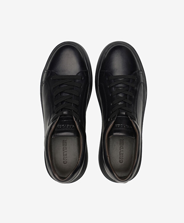 Erkek Siyah Hakiki Deri Sneaker Ayakkabı - 5