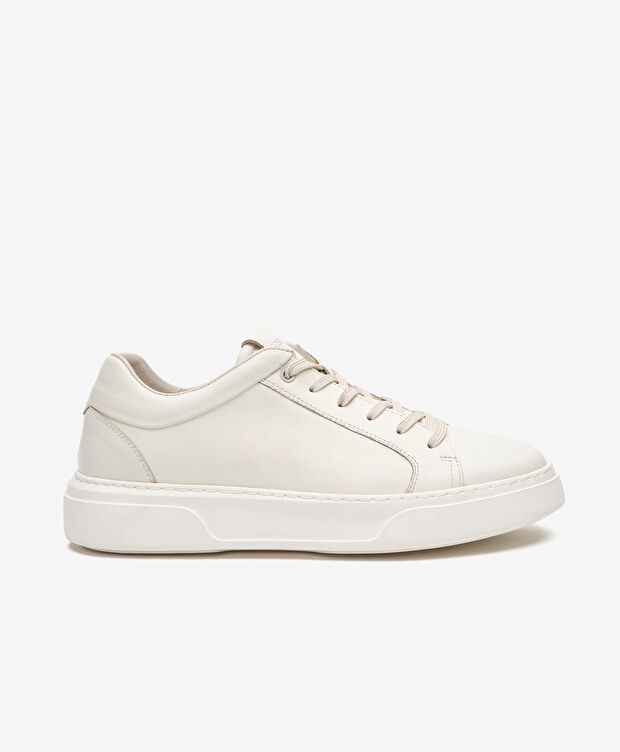 Erkek Kırık Beyaz Hakiki Deri Sneaker Ayakkabı - 1