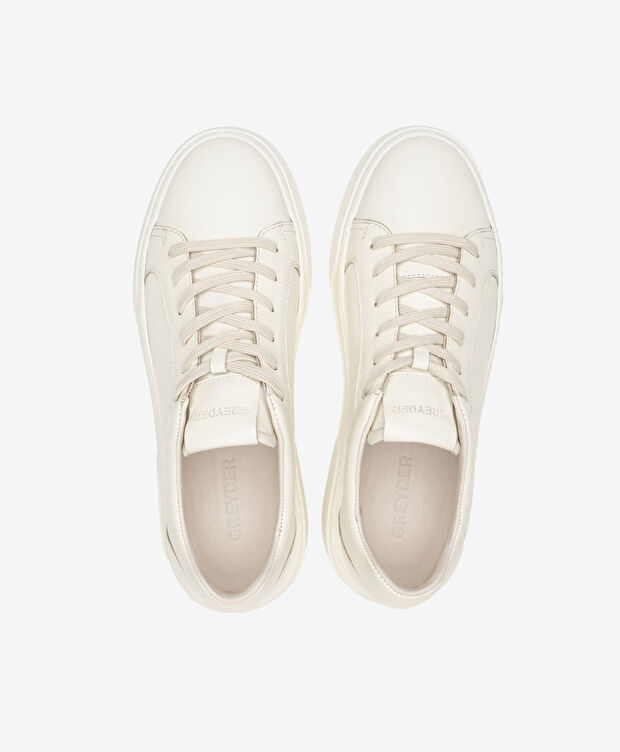 Erkek Kırık Beyaz Hakiki Deri Sneaker Ayakkabı - 5