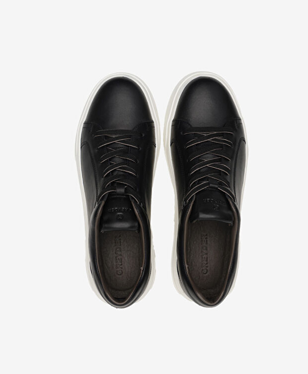 Erkek Siyah Hakiki Deri Sneaker Ayakkabı - 5