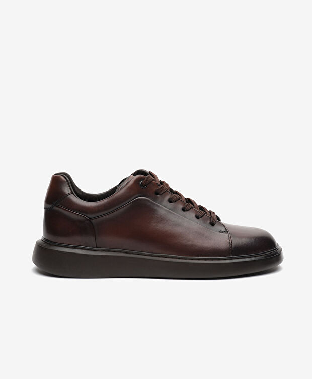 Erkek Kahverengi Hakiki Deri Sneaker Ayakkabı - 1