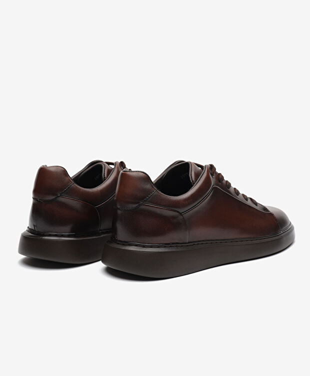 Erkek Kahverengi Hakiki Deri Sneaker Ayakkabı - 4
