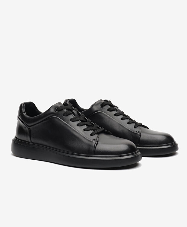 Erkek Siyah Hakiki Deri Sneaker Ayakkabı - 3
