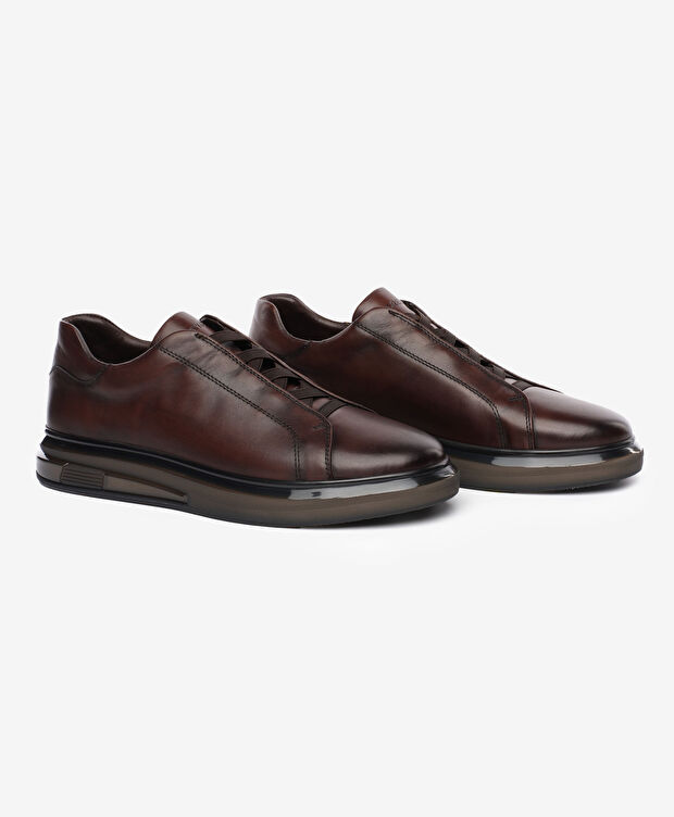 Erkek Kahverengi Hakiki Deri Sneaker Ayakkabı - 3