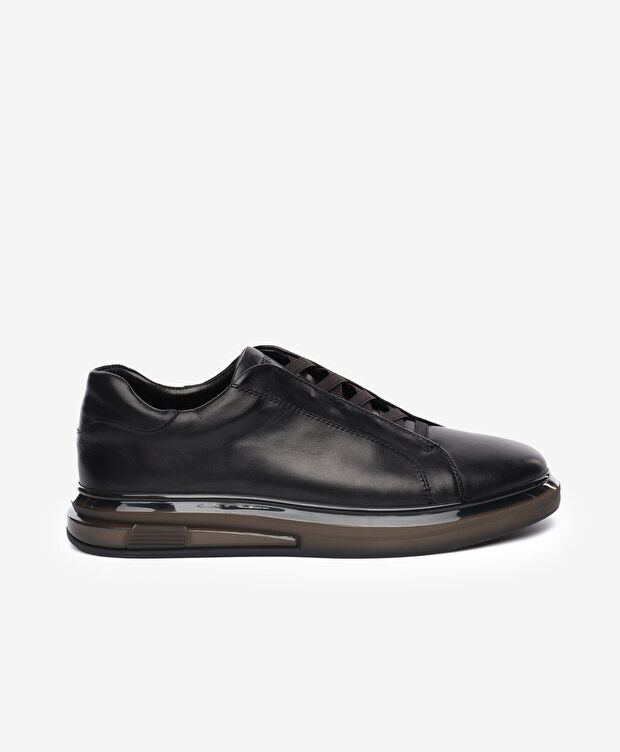 Erkek Siyah Hakiki Deri Sneaker Ayakkabı - 1