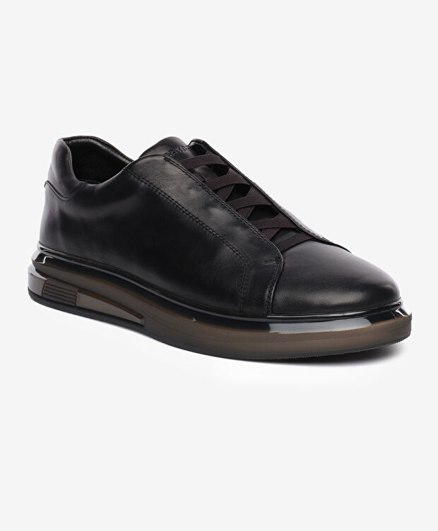 Erkek Siyah Hakiki Deri Sneaker Ayakkabı - 2