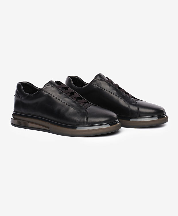 Erkek Siyah Hakiki Deri Sneaker Ayakkabı - 3