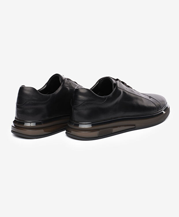 Erkek Siyah Hakiki Deri Sneaker Ayakkabı - 4