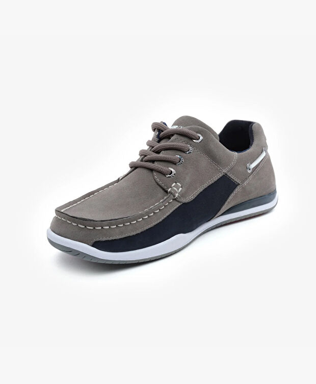 Erkek Gri Hakiki Deri Marine Ayakkabı - 3