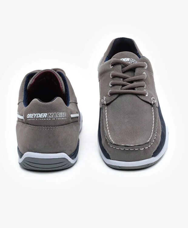 Erkek Gri Hakiki Deri Marine Ayakkabı - 6