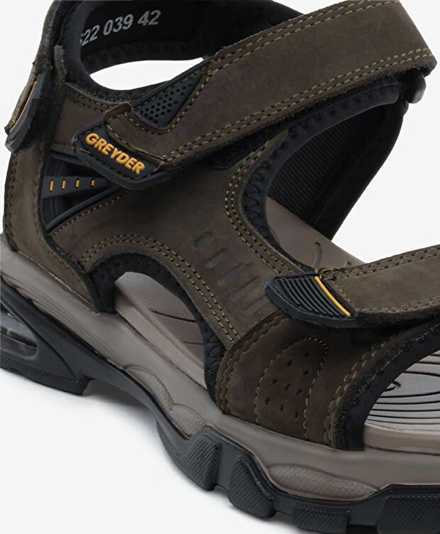 Erkek Haki Hakiki Deri Sandalet - 5