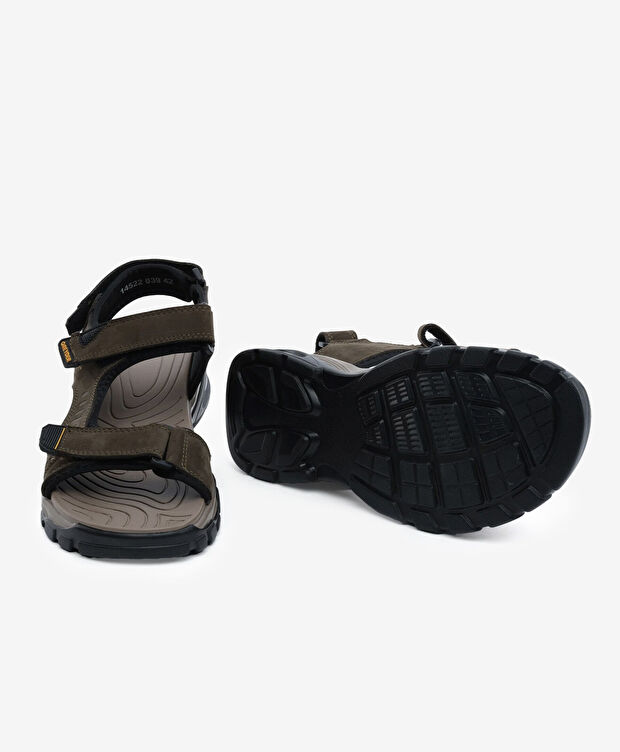 Erkek Haki Hakiki Deri Sandalet - 6