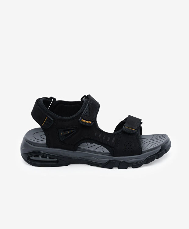 Erkek Siyah Hakiki Deri Sandalet - 1