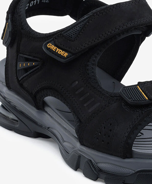 Erkek Siyah Hakiki Deri Sandalet - 5