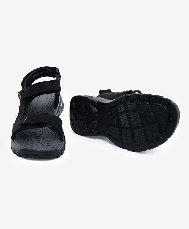 Erkek Siyah Hakiki Deri Sandalet - 6