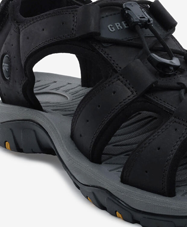 Erkek Siyah Hakiki Deri Sandalet - 5