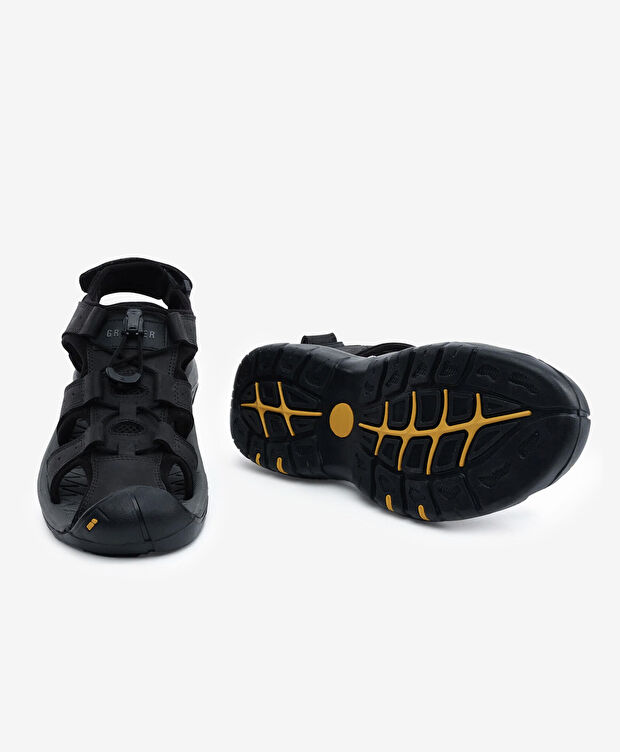 Erkek Siyah Hakiki Deri Sandalet - 6