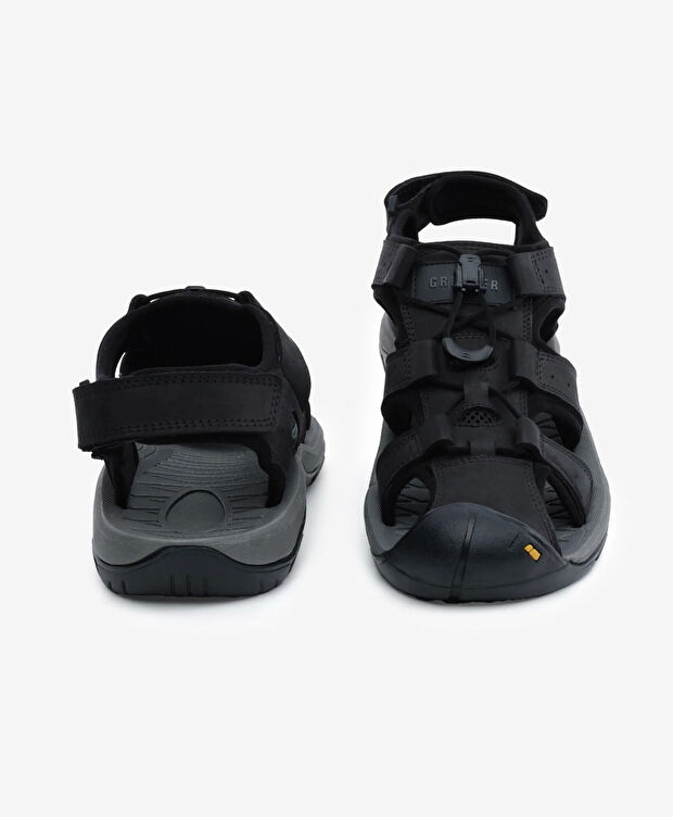 Erkek Siyah Hakiki Deri Sandalet - 7