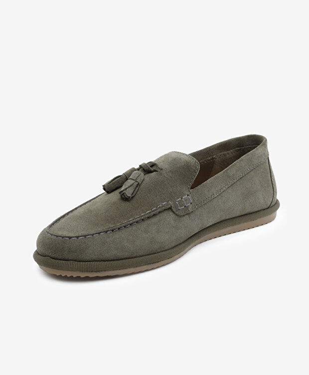 Erkek Haki Hakiki Deri Loafer Ayakkabı - 3