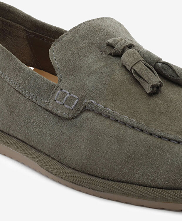 Erkek Haki Hakiki Deri Loafer Ayakkabı - 5