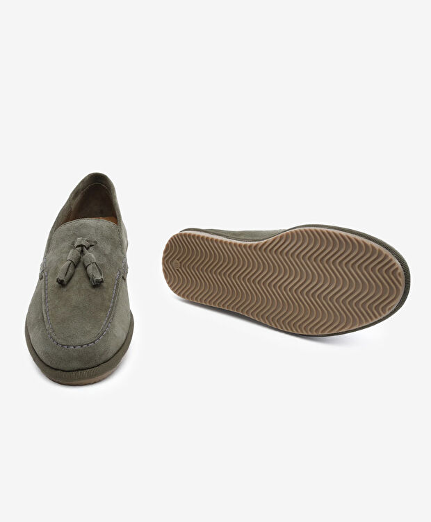 Erkek Haki Hakiki Deri Loafer Ayakkabı - 6