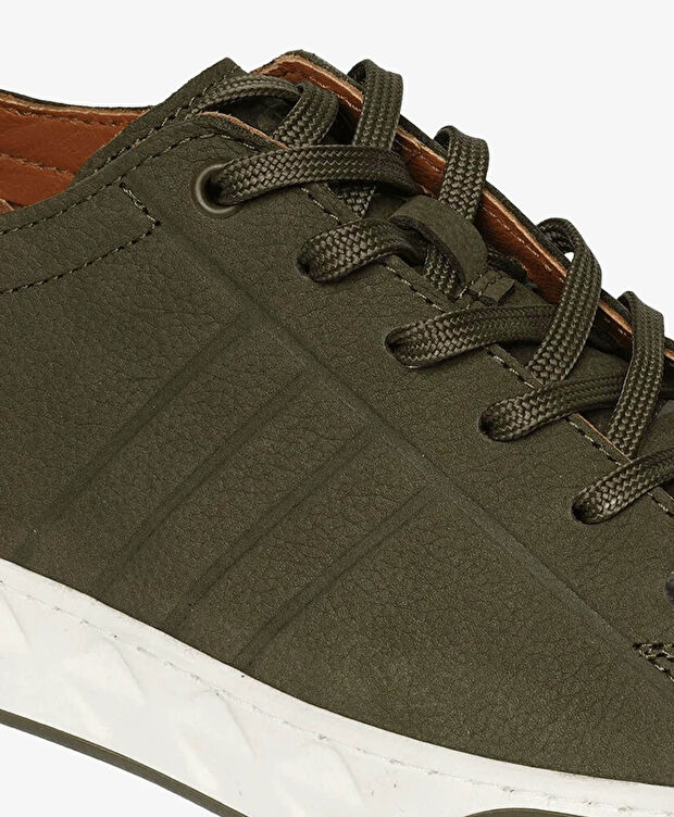 Erkek Haki Hakiki Deri Sneaker Ayakkabı - 5