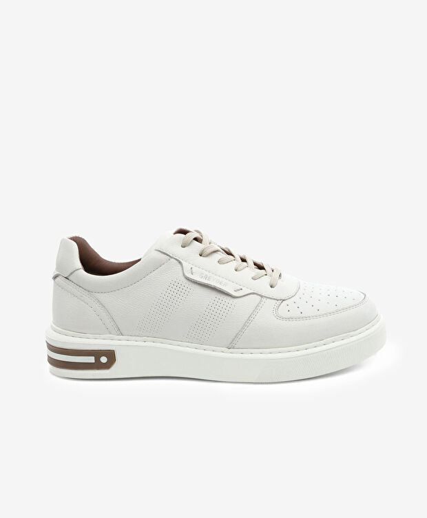Erkek Bej Hakiki Deri Sneaker Ayakkabı - 1