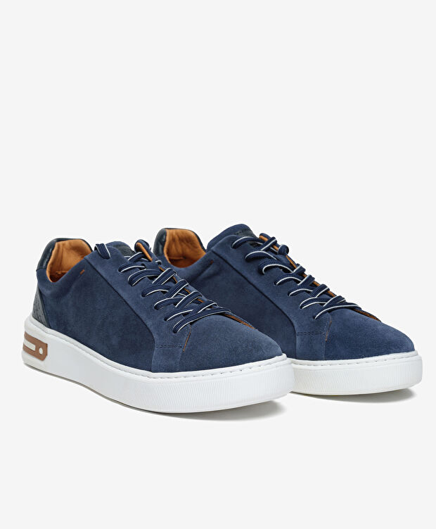 Erkek İndigo Hakiki Deri Sneaker Ayakkabı - 3