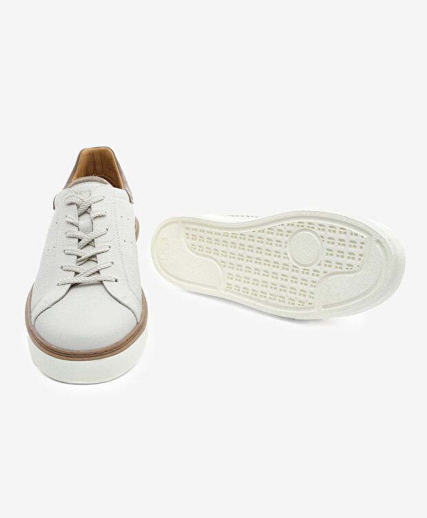 Erkek Kirli Beyaz Hakiki Deri Sneaker Ayakkabı - 6
