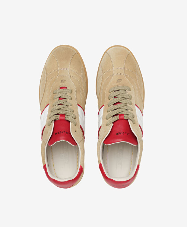 Erkek Bej Kırmızı Hakiki Deri Sneaker Ayakkabı - 5